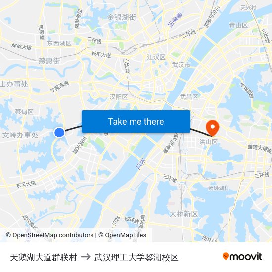 天鹅湖大道群联村 to 武汉理工大学鉴湖校区 map