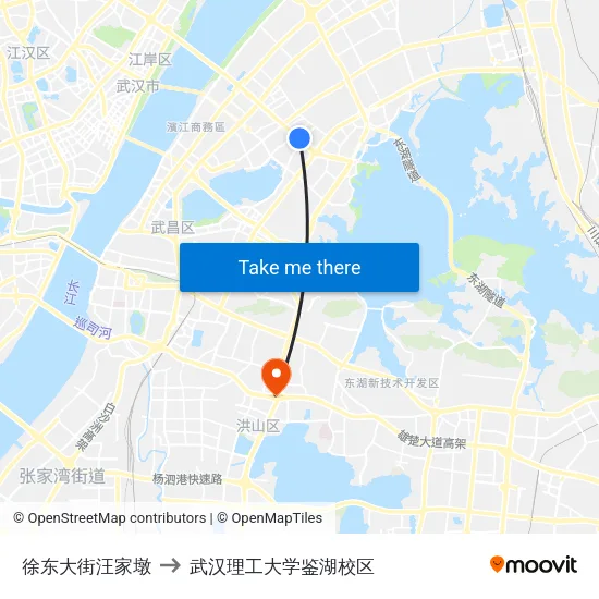 徐东大街汪家墩 to 武汉理工大学鉴湖校区 map