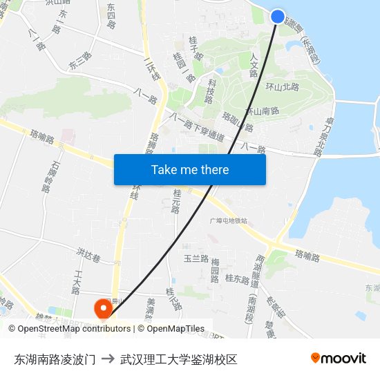 东湖南路凌波门 to 武汉理工大学鉴湖校区 map