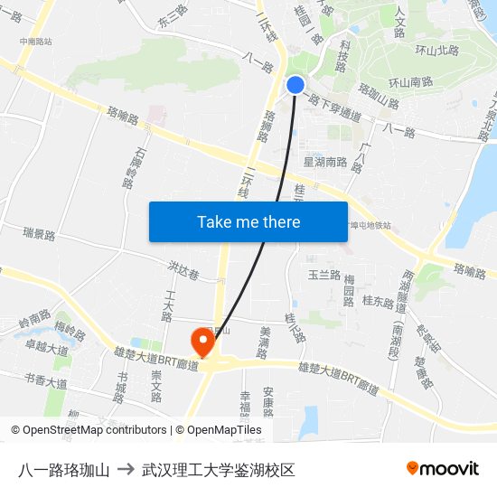 八一路珞珈山 to 武汉理工大学鉴湖校区 map