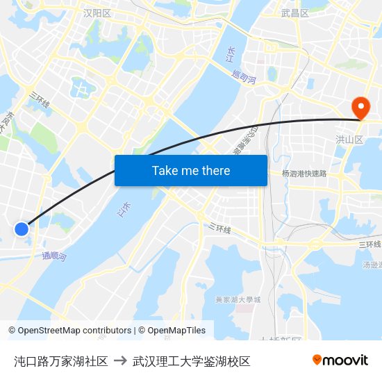 沌口路万家湖社区 to 武汉理工大学鉴湖校区 map