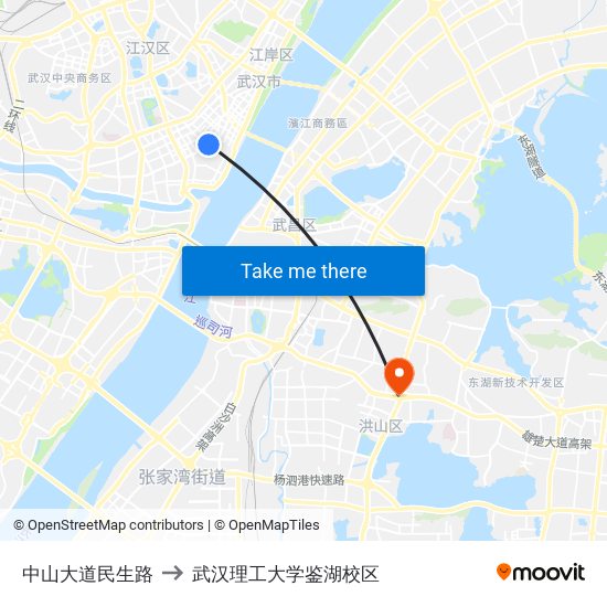 中山大道民生路 to 武汉理工大学鉴湖校区 map