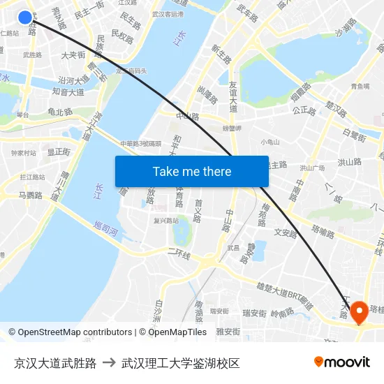 京汉大道武胜路 to 武汉理工大学鉴湖校区 map