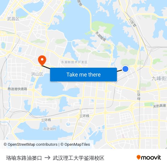 珞喻东路油篓口 to 武汉理工大学鉴湖校区 map