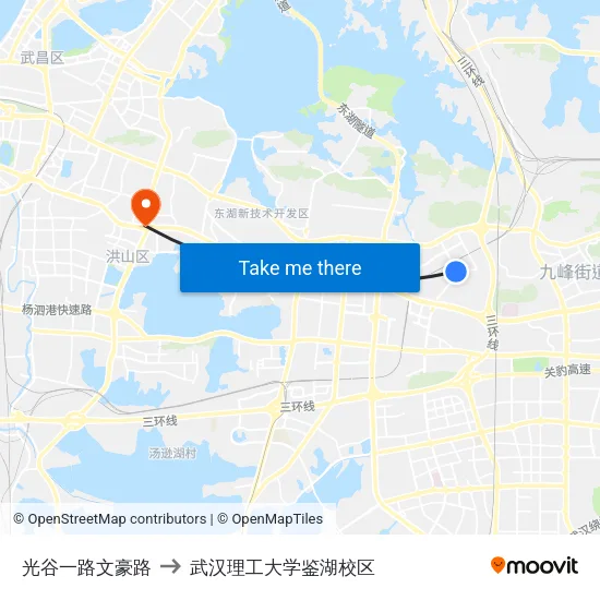 光谷一路文豪路 to 武汉理工大学鉴湖校区 map