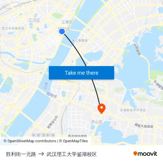 胜利街一元路 to 武汉理工大学鉴湖校区 map
