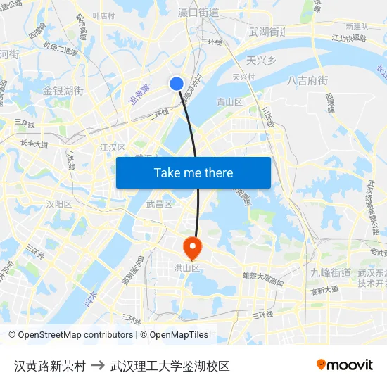 汉黄路新荣村 to 武汉理工大学鉴湖校区 map