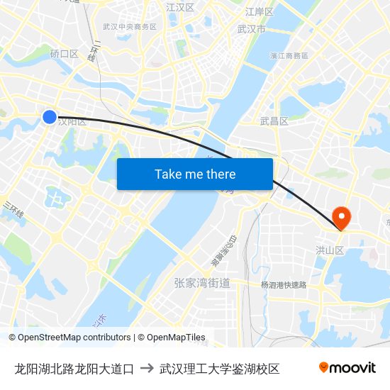 龙阳湖北路龙阳大道口 to 武汉理工大学鉴湖校区 map