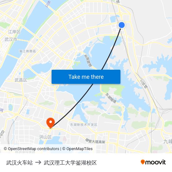 武汉火车站 to 武汉理工大学鉴湖校区 map
