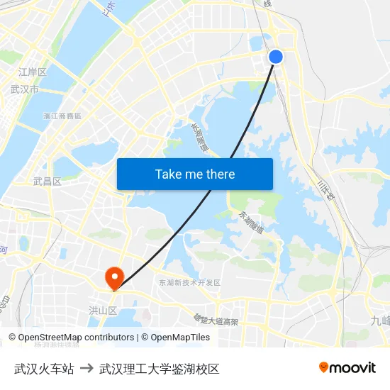 武汉火车站 to 武汉理工大学鉴湖校区 map