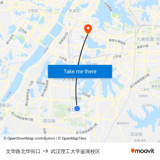 文华路北华街口 to 武汉理工大学鉴湖校区 map