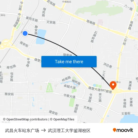 武昌火车站东广场 to 武汉理工大学鉴湖校区 map