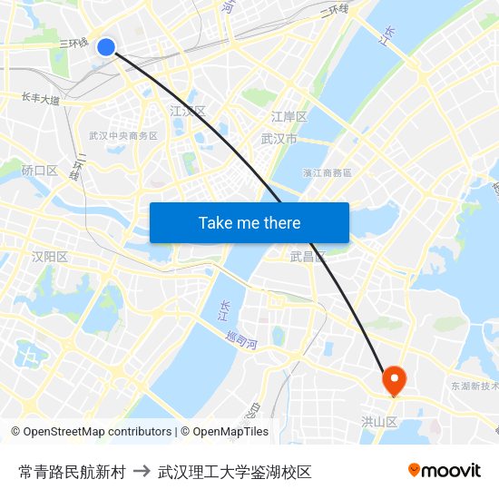 常青路民航新村 to 武汉理工大学鉴湖校区 map