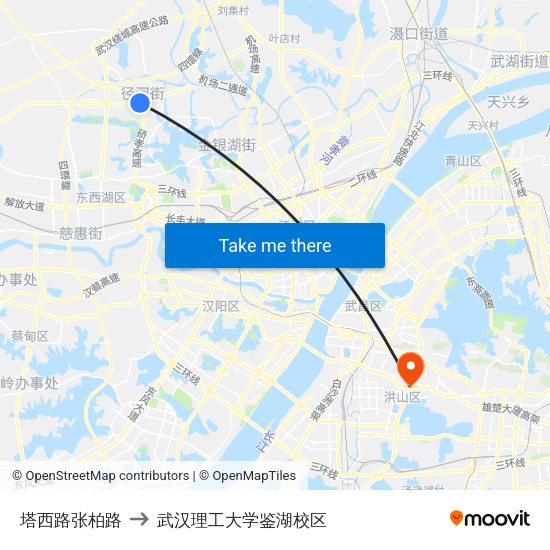 塔西路张柏路 to 武汉理工大学鉴湖校区 map