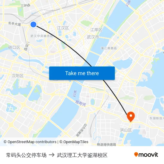 常码头公交停车场 to 武汉理工大学鉴湖校区 map
