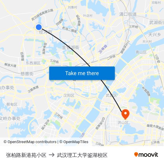 张柏路新港苑小区 to 武汉理工大学鉴湖校区 map