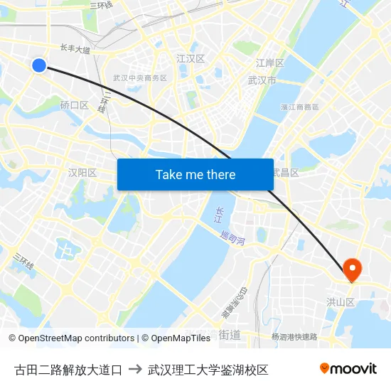 古田二路解放大道口 to 武汉理工大学鉴湖校区 map