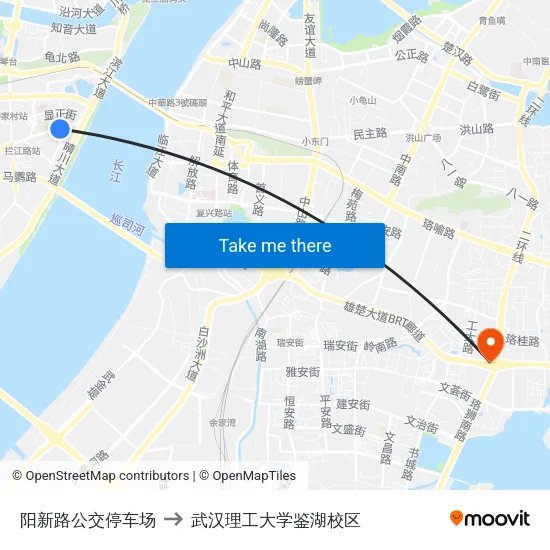 阳新路公交停车场 to 武汉理工大学鉴湖校区 map
