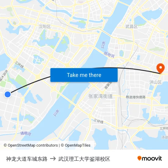 神龙大道车城东路 to 武汉理工大学鉴湖校区 map