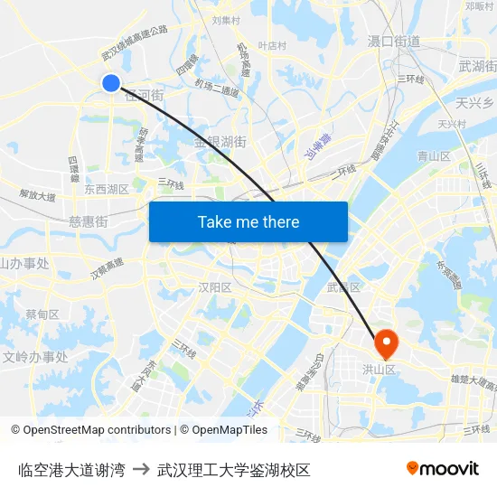 临空港大道谢湾 to 武汉理工大学鉴湖校区 map