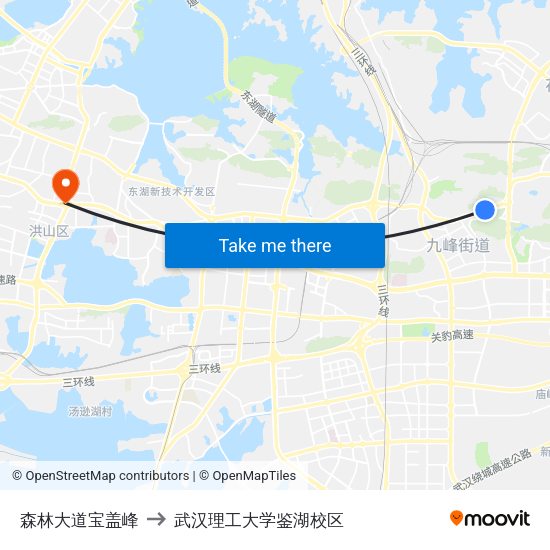 森林大道宝盖峰 to 武汉理工大学鉴湖校区 map