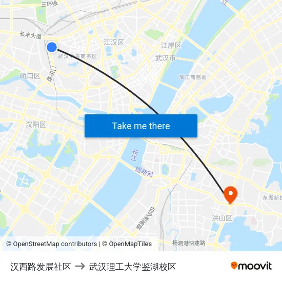 汉西路发展社区 to 武汉理工大学鉴湖校区 map