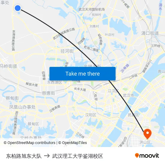 东柏路旭东大队 to 武汉理工大学鉴湖校区 map