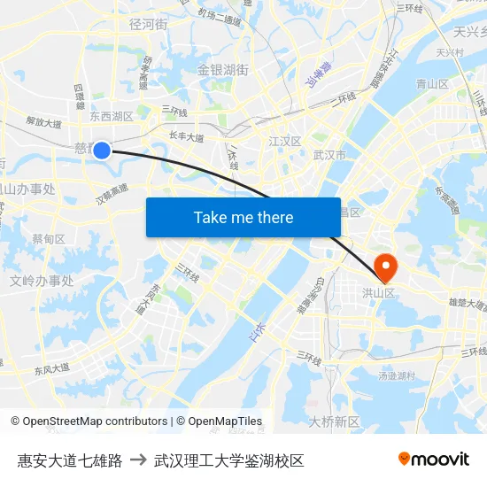 惠安大道七雄路 to 武汉理工大学鉴湖校区 map