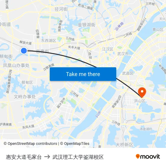 惠安大道毛家台 to 武汉理工大学鉴湖校区 map