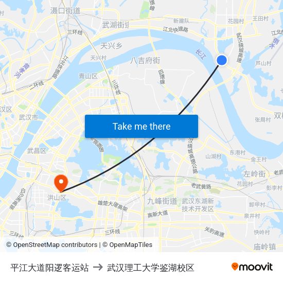 平江大道阳逻客运站 to 武汉理工大学鉴湖校区 map