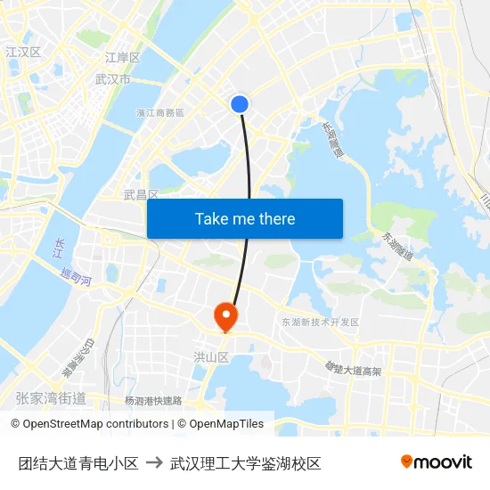 团结大道青电小区 to 武汉理工大学鉴湖校区 map