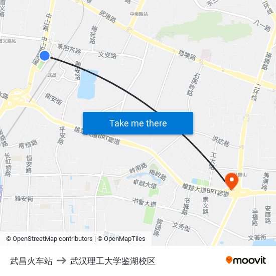 武昌火车站 to 武汉理工大学鉴湖校区 map
