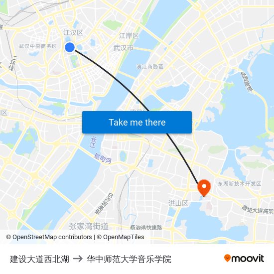 建设大道西北湖 to 华中师范大学音乐学院 map