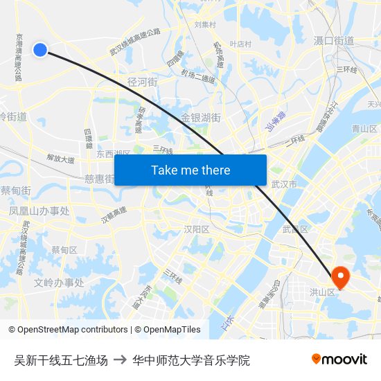 吴新干线五七渔场 to 华中师范大学音乐学院 map