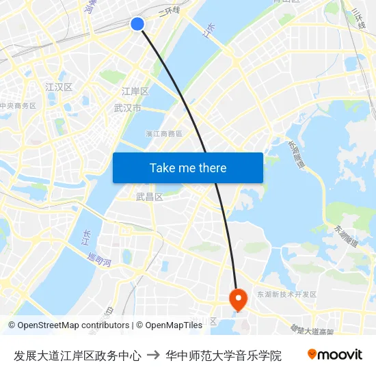 发展大道江岸区政务中心 to 华中师范大学音乐学院 map