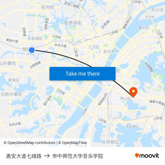 惠安大道七雄路 to 华中师范大学音乐学院 map