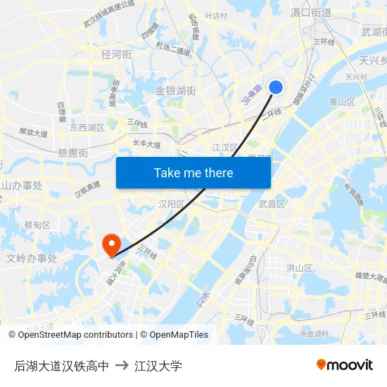 后湖大道汉铁高中 to 江汉大学 map