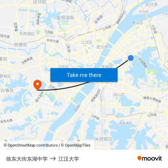 徐东大街东湖中学 to 江汉大学 map