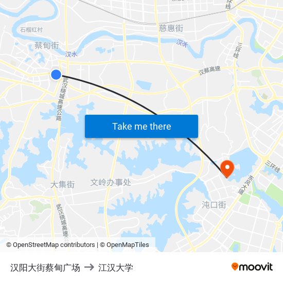 汉阳大街蔡甸广场 to 江汉大学 map