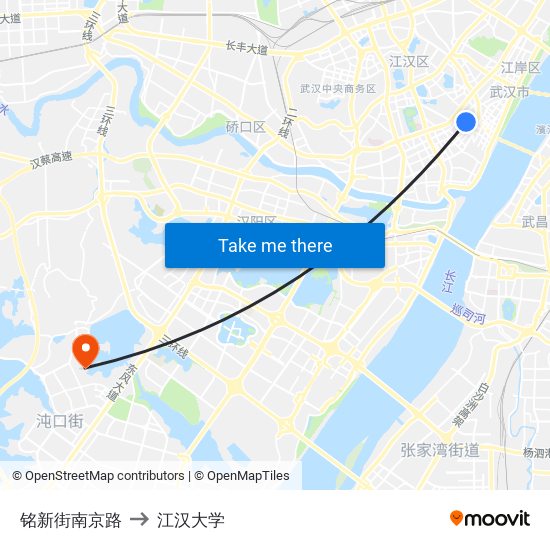 铭新街南京路 to 江汉大学 map