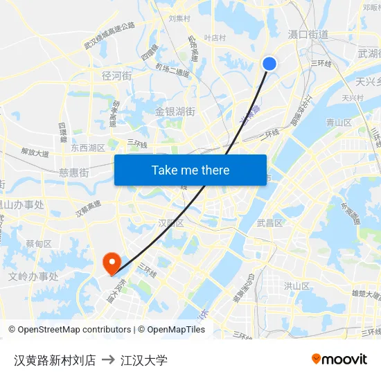汉黄路新村刘店 to 江汉大学 map