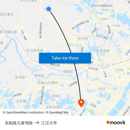 东柏路九泰驾校 to 江汉大学 map
