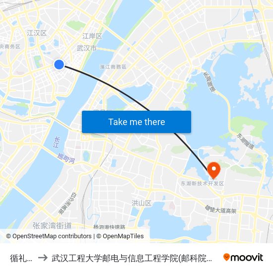 循礼门 to 武汉工程大学邮电与信息工程学院(邮科院校区) map