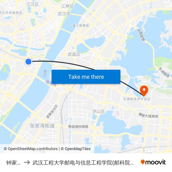 钟家村 to 武汉工程大学邮电与信息工程学院(邮科院校区) map