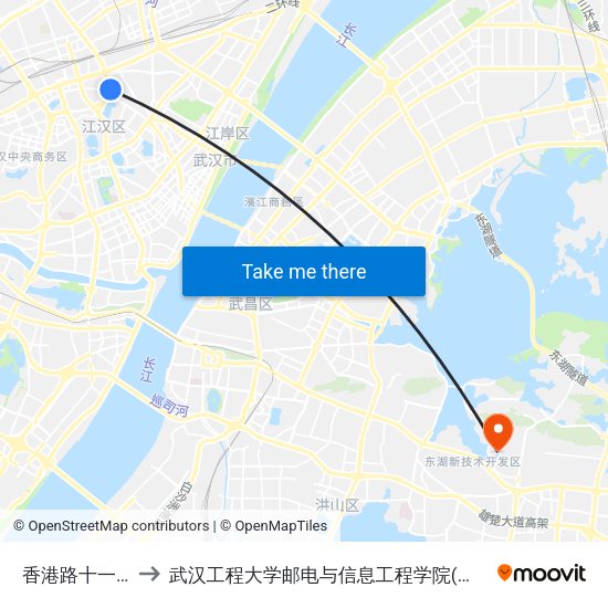 香港路十一医院 to 武汉工程大学邮电与信息工程学院(邮科院校区) map
