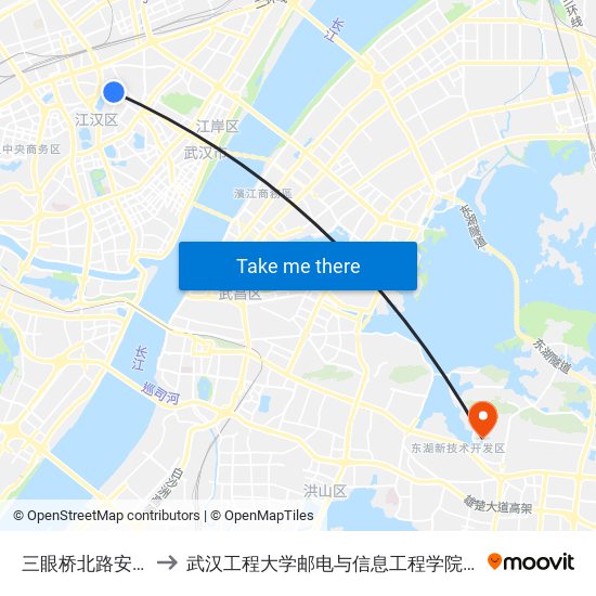 三眼桥北路安友花园 to 武汉工程大学邮电与信息工程学院(邮科院校区) map