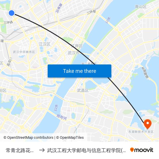 常青北路花园新村 to 武汉工程大学邮电与信息工程学院(邮科院校区) map