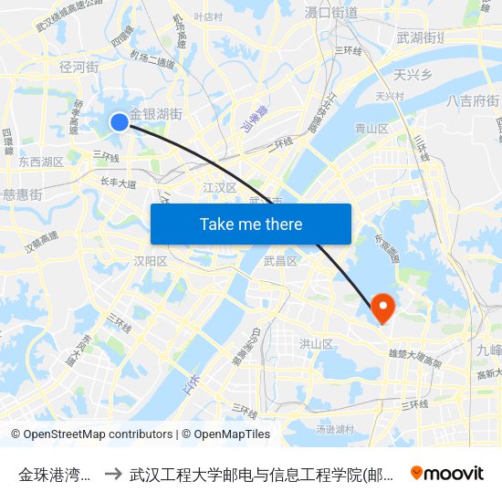 金珠港湾二期 to 武汉工程大学邮电与信息工程学院(邮科院校区) map