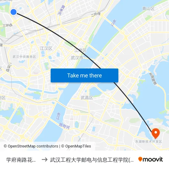 学府南路花园菜场 to 武汉工程大学邮电与信息工程学院(邮科院校区) map