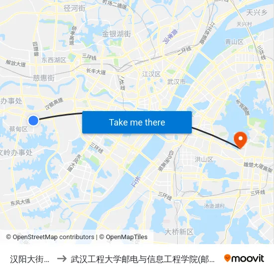 汉阳大街铁铺 to 武汉工程大学邮电与信息工程学院(邮科院校区) map